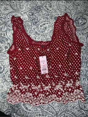 Red Polka Dot Lace Trim Women’s Tank Top - Brand: (Wild Fable)